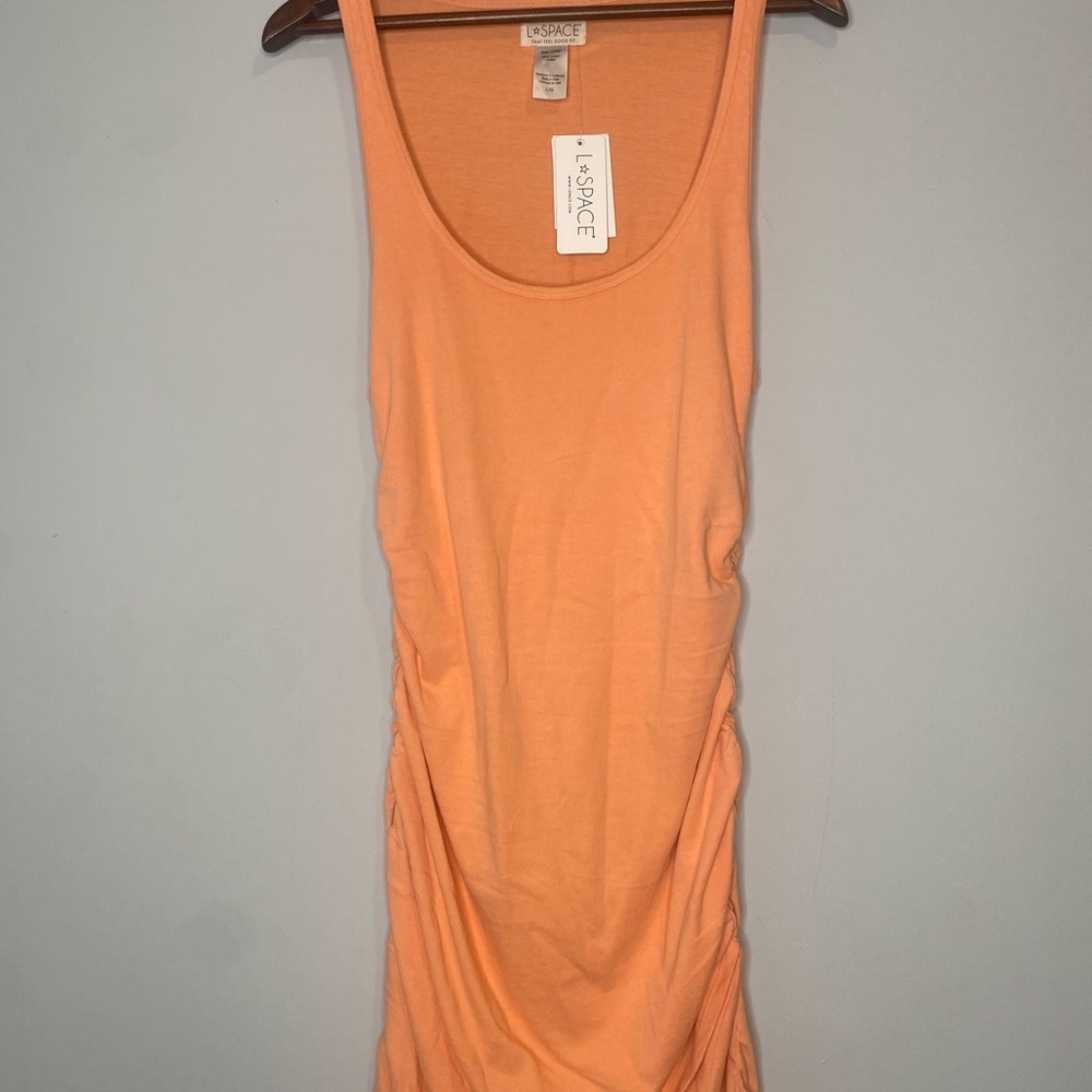 L ⭐️ Space Orange Sleeveless Cotton Dress With Ruffled Sides Women’s Large